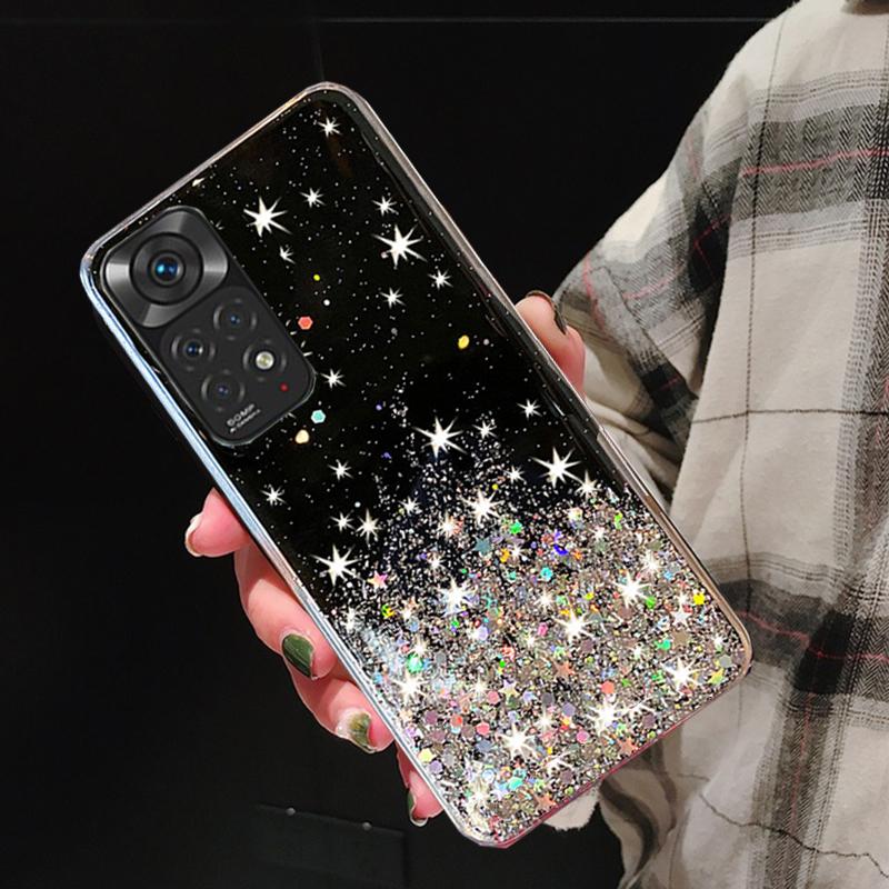 

Мягкий силиконовый чехол из ТПУ с блестками и звездами для Xiaomi Redmi Note 11 10 Pro 11S A1 10C 10A 9T Mi 12 Poco X3 NFC M4 M3 Pro 4G 5G, блестящий чехол с блестками Xiaomi Redmi Note 11 чёрный