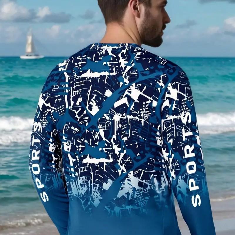 Mens Quick-Dry Long Sleeve UPF Sun Protection Fishing Shirt With Camo Print Breathable Outdoor Tee Hiking Cycling Running