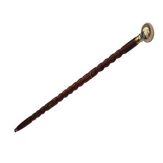 Brass Globe Wooden Walking Sticks Holding Handmade