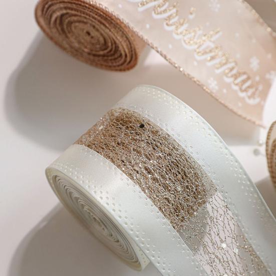 Champagne Gold Christmas Wired Ribbon with Glitter Edges 2.5inch Satin Ribbon for Wedding Xmas Tree Decor Gift Wrap Bow Wreath Garland DIY Craft