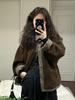Korean Winter Brown Coat Women Fashion Warm Thick Patchwork Wool Coat Female Casual Vintage High Street Button Design Outerwear