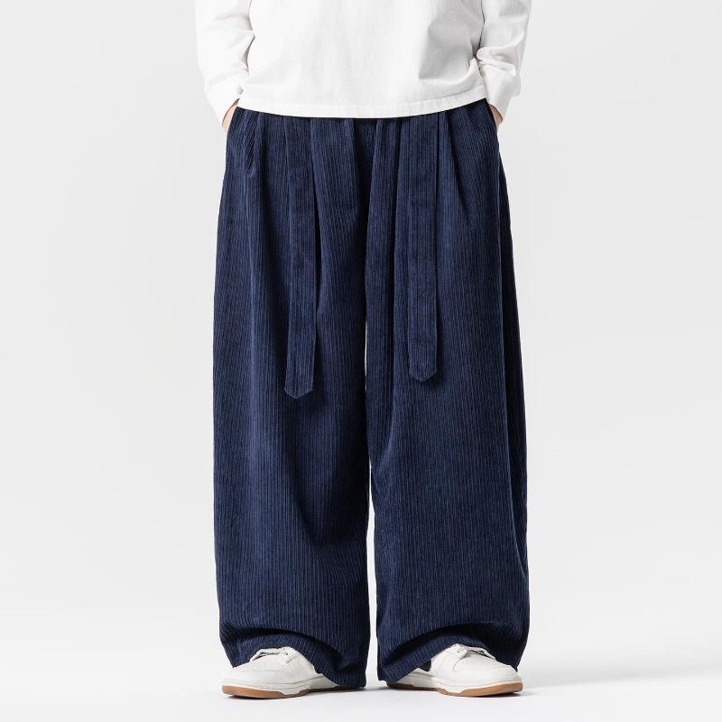 New Autumn and Winter Large Size Japanese Style Retro Chinese Style Corduroy Straight Wide Leg Pants Men's Trendy Casual Pants