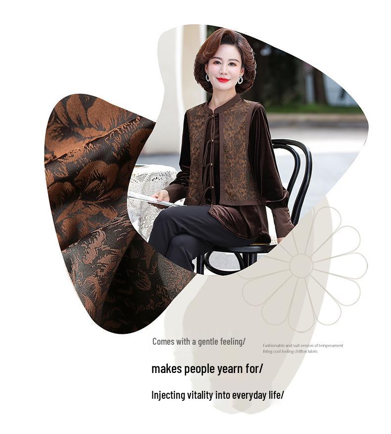 Elegant Autumn Two-Piece Retro Chinese Top for Moms and Seniors