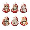 Christmas Pendant 2D Acrylic Cat Wearing Xmas Hat Charm Car Hanging Ornament Festive Atmosphere