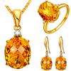 Elegant CZ Gemstone Pendant Necklace Set With Earrings Ring Women Blue Red Yellow Green Purple White Zircon Jewelry