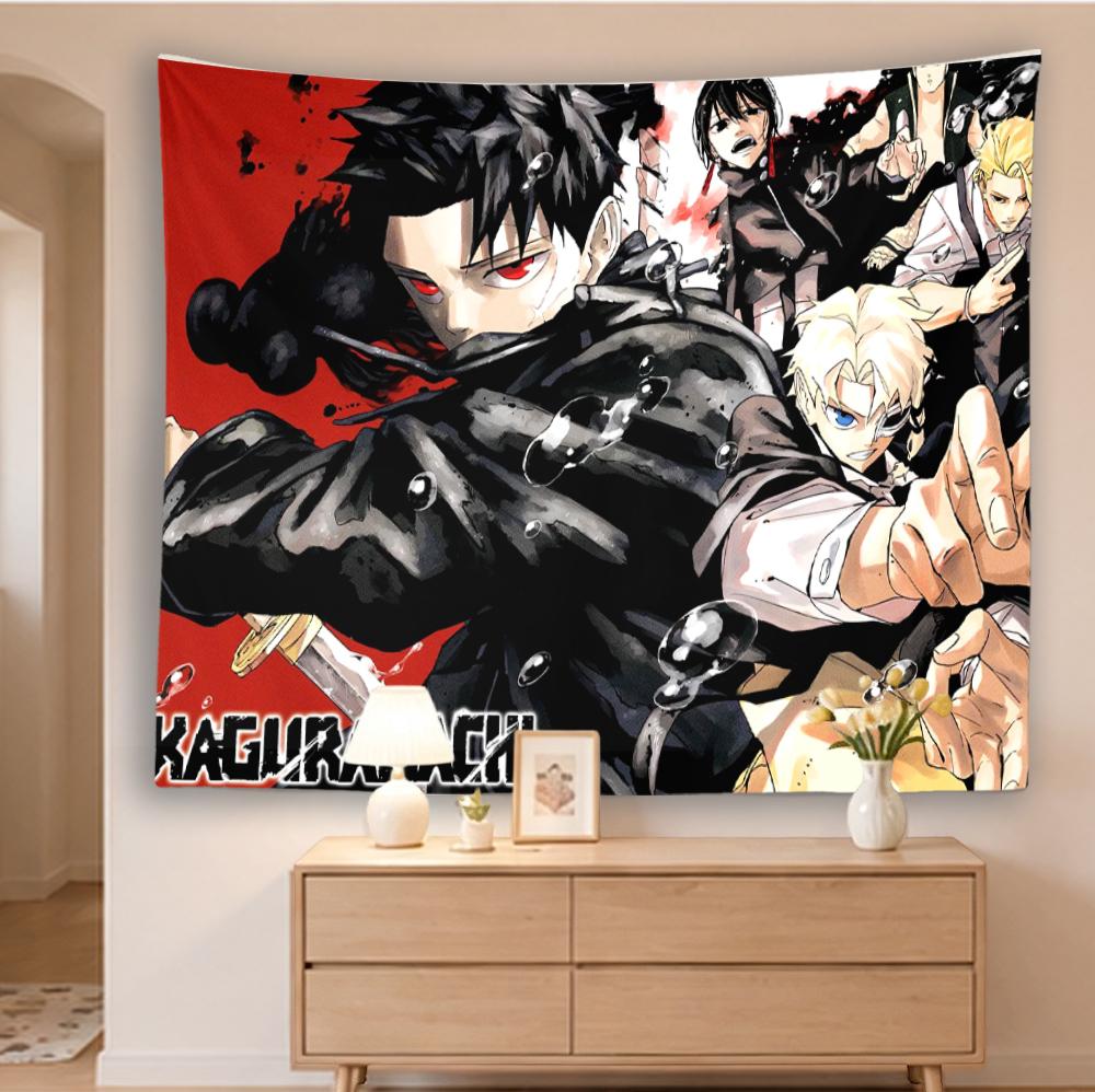 Kagurabachi Anime Tapestry Main Characters Group Print Wall Hanging, Japanese Shonen Manga Aesthetic Background Cloth