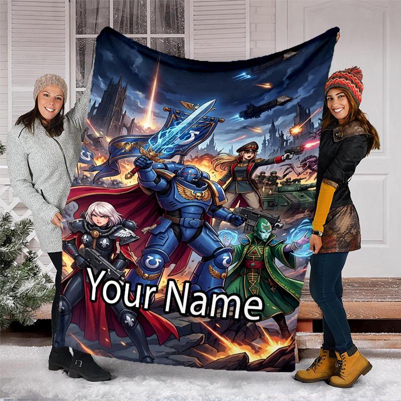 Custom Name Warhammer 40K Theme Printed Blanket - Perfect for Couch, Bed, Travel & Outdoor Use | Machine Washable, Cozy & Durable.