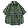 Mens Shirt Short Checkered Sleeved Spring And Summer Plus Size Handsome Loose Shirt American Casual Shirt
