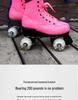 Rose Red Double Row Adult Roller Skates with Flashing Wheels - Leather Style