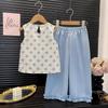 Summer Girls' Polka Dot Bowknot Vest & Straight Leg Pants Set - Fresh Fashion for Kids