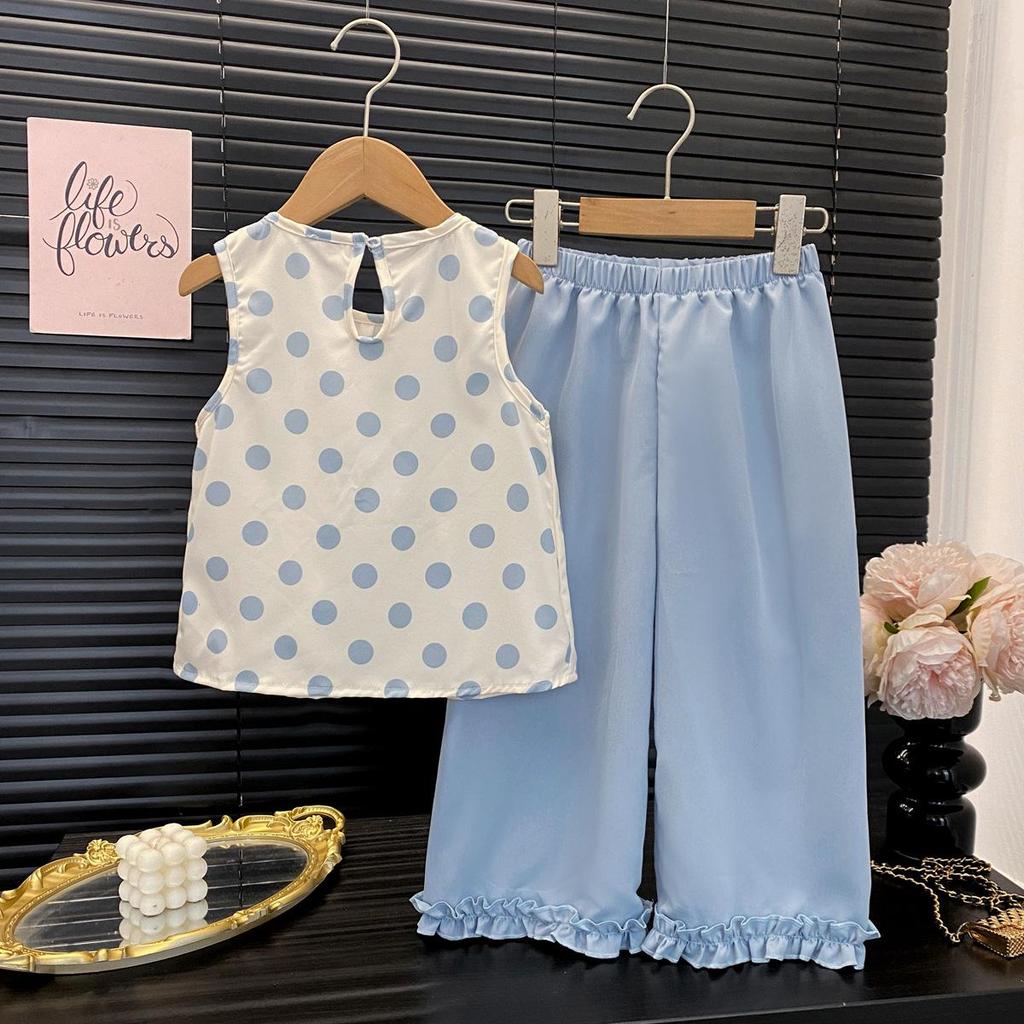Summer Girls' Polka Dot Bowknot Vest & Straight Leg Pants Set - Fresh Fashion for Kids