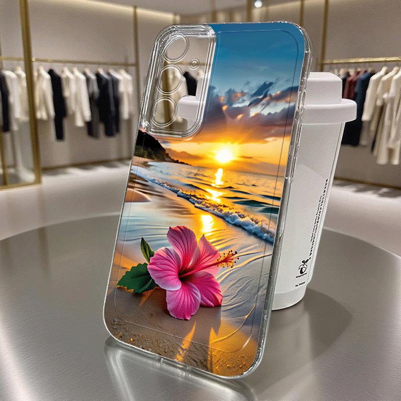 Transparent phone case for beach sunset scenery suitable for Samsung Galaxy S26 S25 S24 S23 S22 S20 FE Ultra Plus anti fall