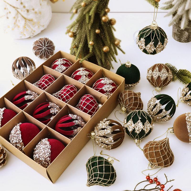 Irregular Flocking Painted 6cm 12-Piece Christmas Tree Ornaments (2025)