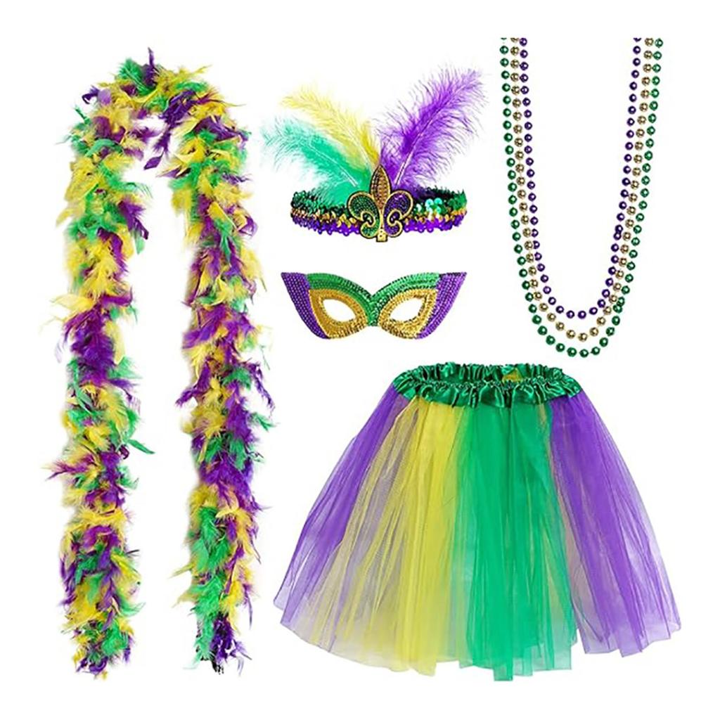 Mardi Gras Celebration Costume Hat Masquerade Mask Festival Theme Party Sequins Headband Boa Carnival Party Accessories
