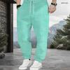 Men Plus Size Patchwork Printed Drawstring Waist Jogger Pants Side Pockets Cuffed Ankle Long Trousers