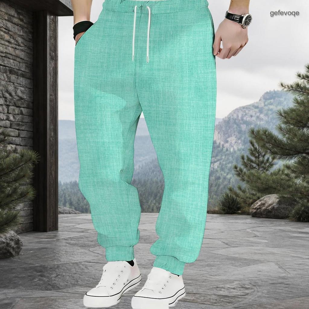 Men Plus Size Patchwork Printed Drawstring Waist Jogger Pants Side Pockets Cuffed Ankle Long Trousers