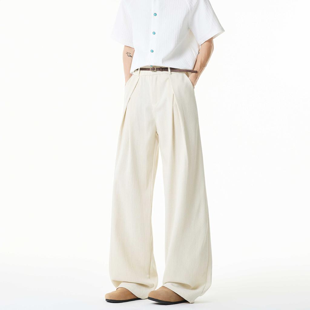 Summer thin imitation linen casual pants Japanese retro pleated loose wide-leg pants old money wind cleanfit trousers