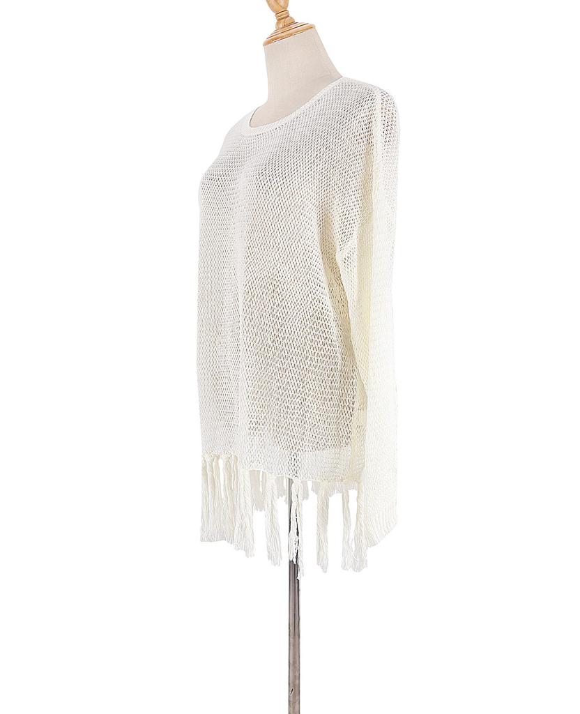 Capa de Praia Europeia e Americana com Franjas: Roupa de Praia Tricotada Vazada, Proteção Solar para Férias à Beira-Mar