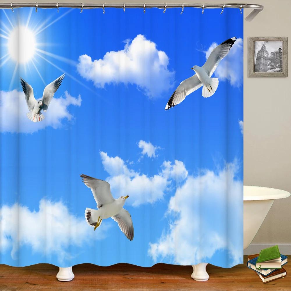 Natural landscape Blue Sky White Clouds Shower Curtains Bathroom Curtain Frabic Waterproof Polyester Bath Curtain with Hooks