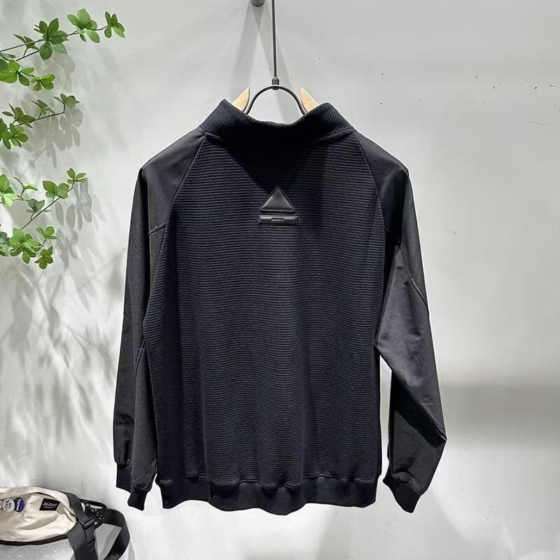 2026 Spring and Autumn New Stand-up Collar Sweater Men's Splicing Handsome Jacket High-end Design Casual Pullover Loose Top