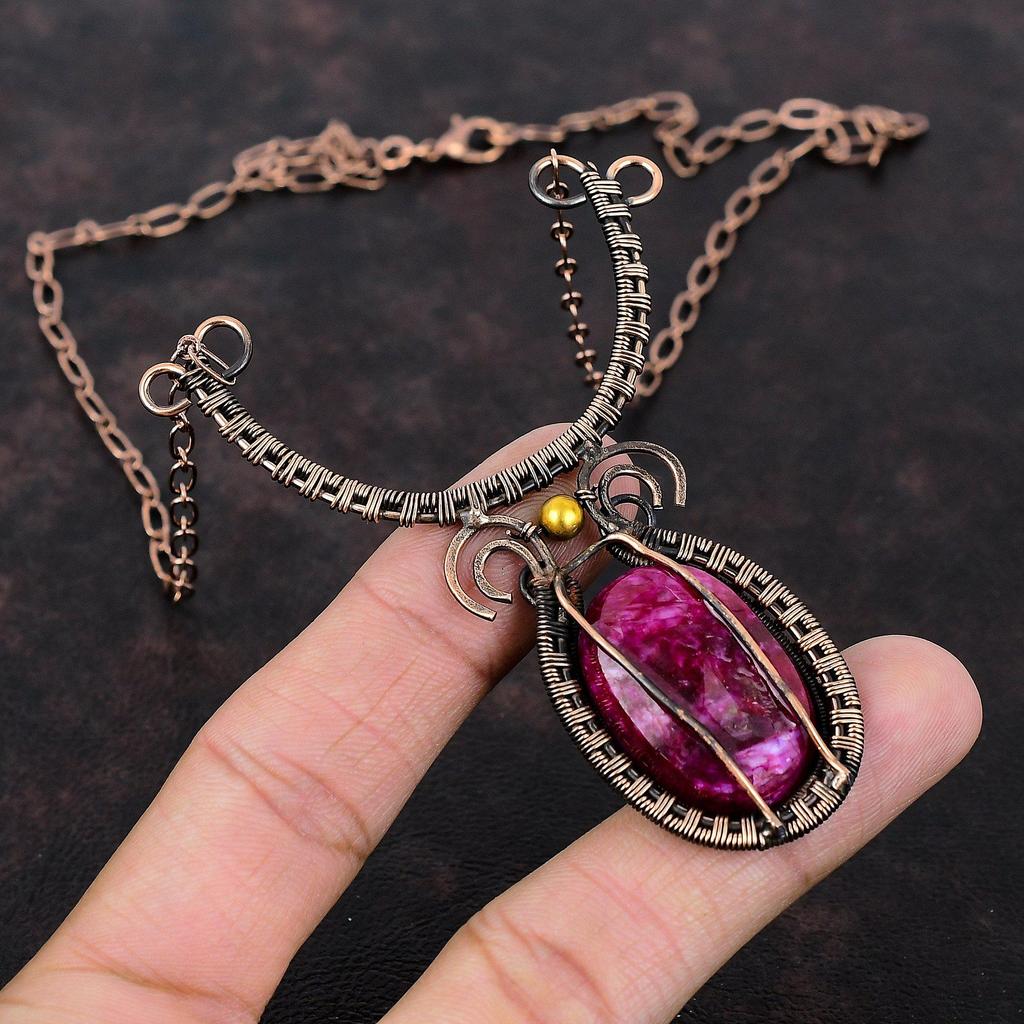 Faceted Kashmir Ruby Gemstone Necklace Copper Wire Wrapped Jewelry Adjustable Necklace Handmade Copper Wire Wrapped Necklace Engagement Gift