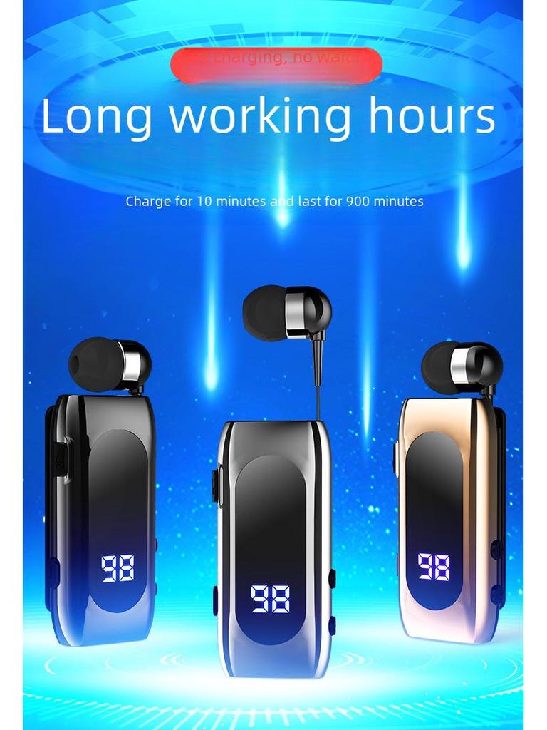 K55 Bluetooth Headset: Vibrating Call Alert, Clip-On Design, Retractable Cable, Smart Connection, Sports Single-Ear In-Ear Style