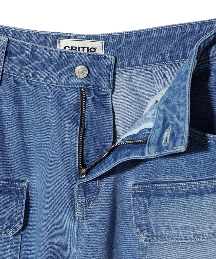 CRITIC Big Cargo Denim Bermuda Pants Light Indigo