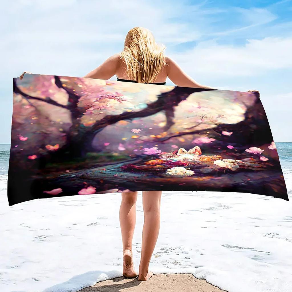 Pink Cherry Blossoms Branch Floral Pattern Soft Highly Absorbent Large Beach Towels Quick Dry Absorbent Bath Towels Blanket