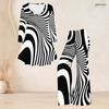 Women Plus Size Two Piece Set V Neck Three Quarter Sleeve Black White Printed Flared Top And Flared Pants