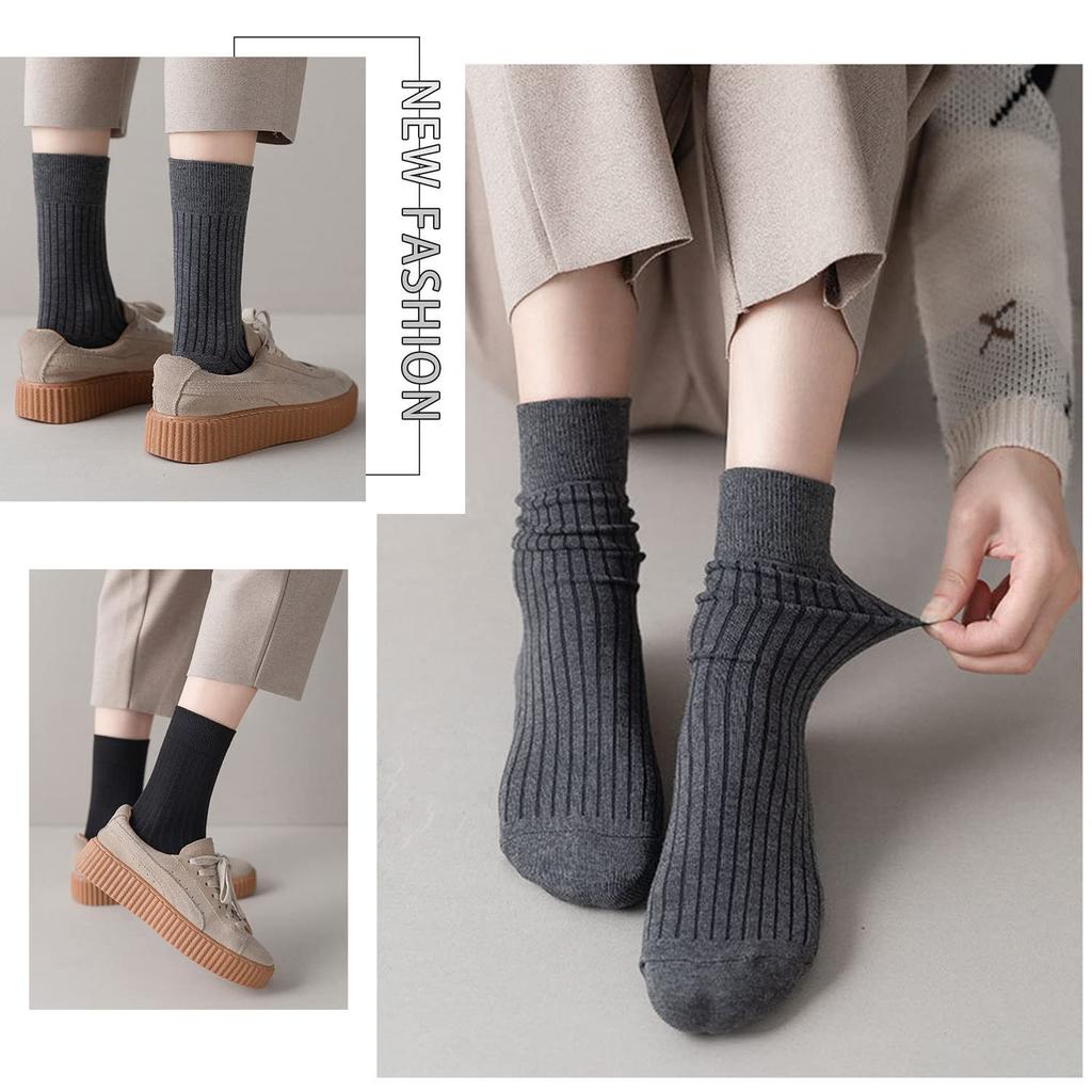 [DAMILY] Women's Socks, Spring/Summer/Autumn, 10-Pair Set, Stylish Cotton Socks, Colorful, Warm, Crew Socks, Plain, Cute, Casual, Indoor, Women's Sock