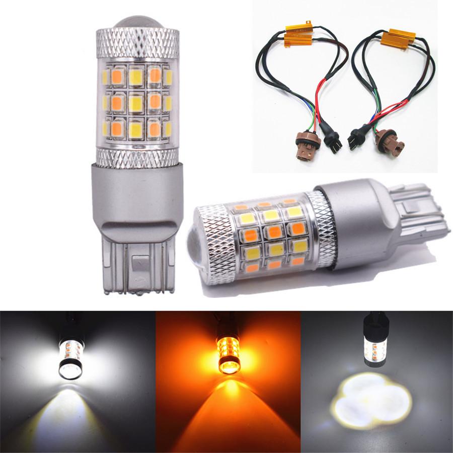 7443 42SMD 2835 LED-Glühbirnen Blinkerlicht Switchback Weiß/Bernsteinfarben Fehlerfreie Blinkerglühbirnen 2 Stück