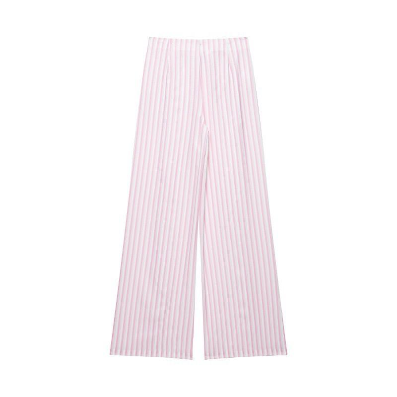 Damen 2026 Locker sitzende High-Waist Gestreifte Weitbeinige Hosen Verstellbarer Bund Bequeme Freizeithosen