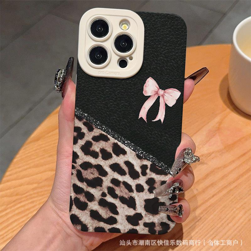 

Чехол для телефона с леопардовым принтом и бантом для iPhone 16 15 14 13 12 11 Pro Max XS Max 7 8 Plus XS X SE 2020 13promax Мягкий противоударный бампер Задняя крышка чехла для телефона iPhone 16 Pro Max