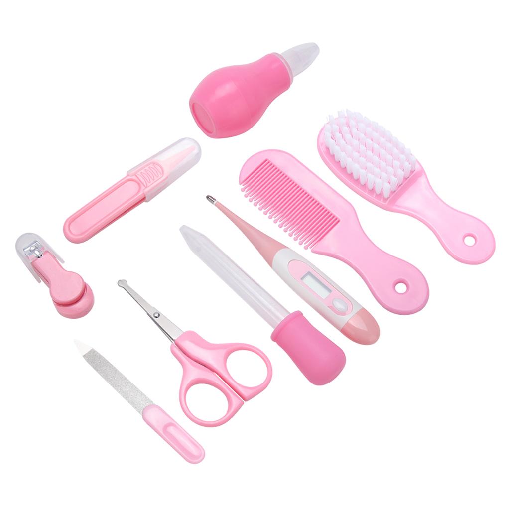 9 Stück Praktisches Tägliches Baby Nagelknipser Schere Haarbürste Kamm Maniküre Pflege Set Rosa