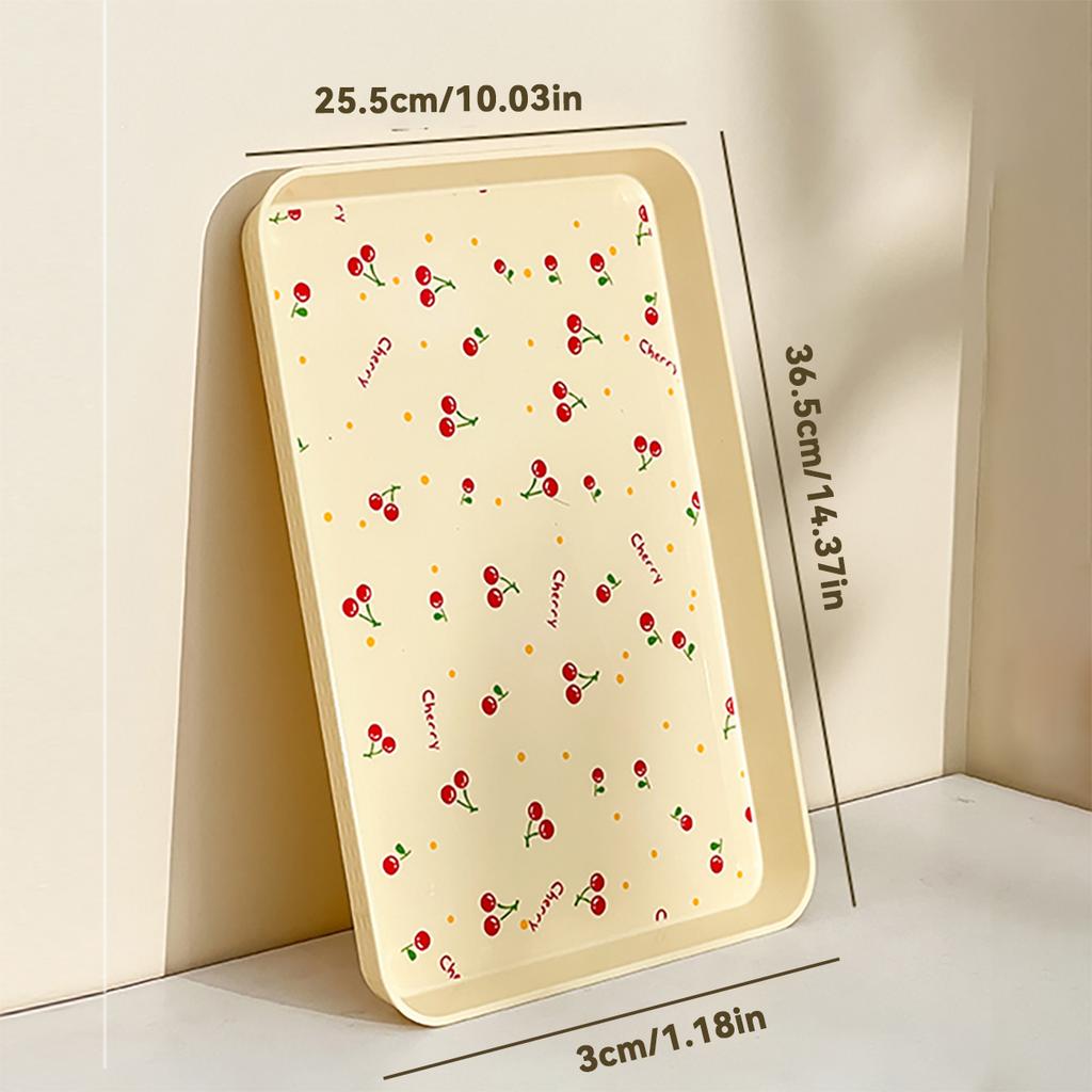 Cherry Pattern Plastic Food Serving Tray Stackable Fruit Dessert Tray Tea Tray Multi-functional Storage Tray For Home Kitchen