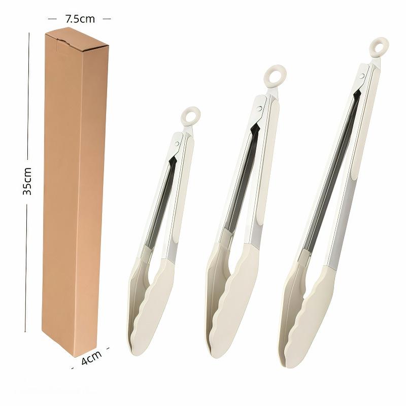 High-Temperature Resistant Stainless Steel Silicone Kitchen Tongs for Stir-Frying and Grilling