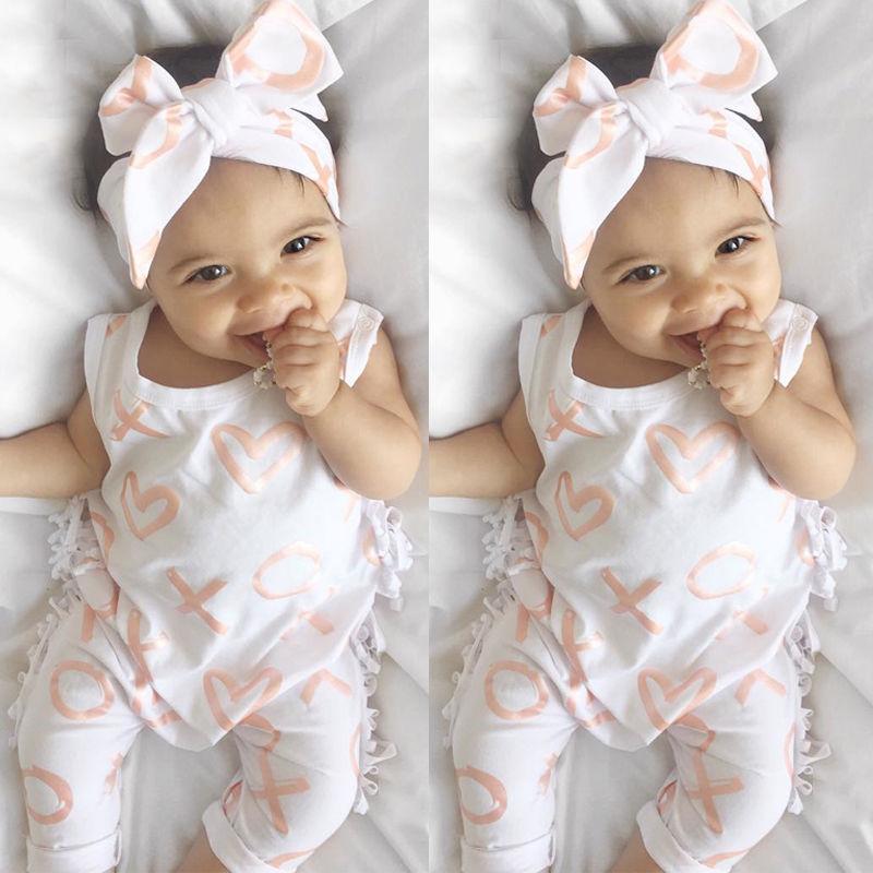 2PCS Kids Baby Girl Sleeveless Printed Tassel Romper Jumpsuit with Headbands Set