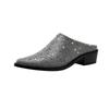 Fashion Women's New Summer European and American Comfortable Diamond Pointed Middle Heel Large Baotou Muller Slippers