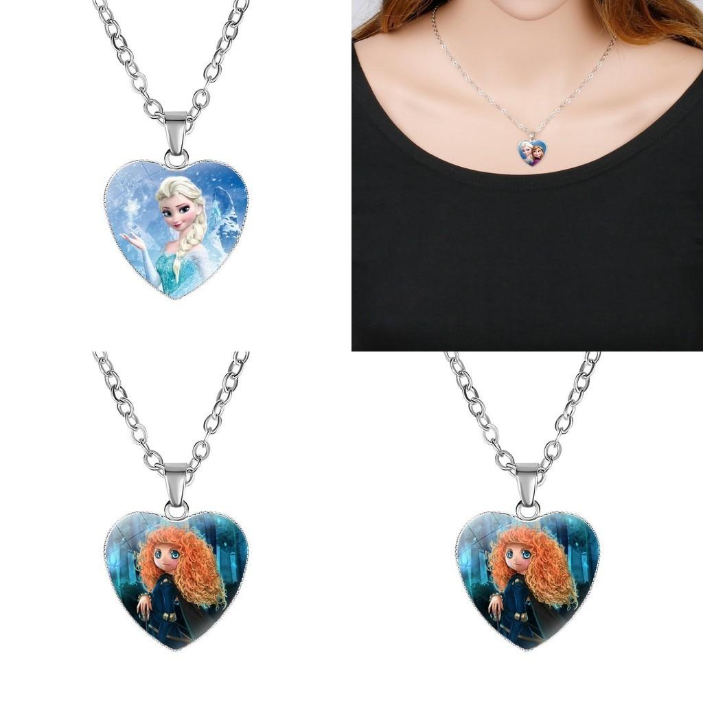Nuovo Cartone Animato Frozen Elsa Principessa Ciondolo a Forma di Cuore Collana per Bambini Biancaneve Sirenetta Accessori
