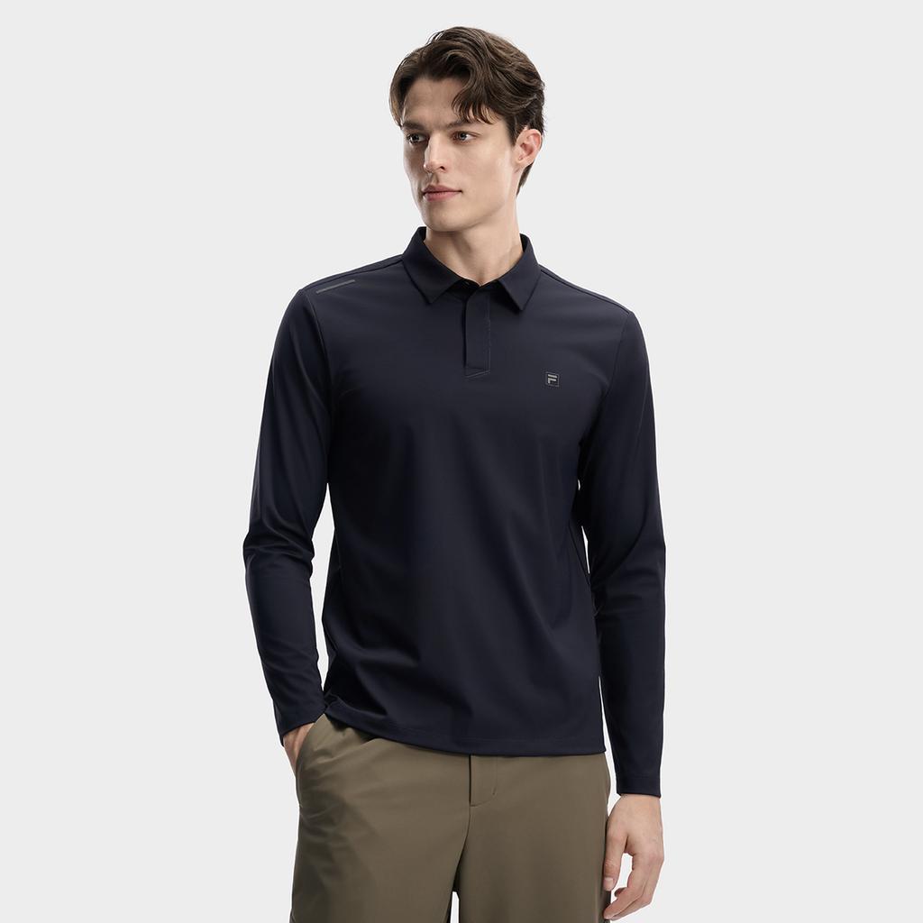 FILA White Fashion Simple Classic Basic Solid Color Casual Light Business Versatile Comfortable Long Sleeve Polo Shirt Men tops F11M613218FNV