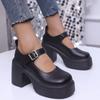 Fashion Mary Jane Shoes 2025 Fashion Light Women's Shoes Buckle Strap High Heels Fashion Shallow Office and Career Plus Size Black Heels