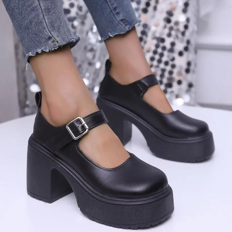 Fashion Mary Jane Shoes 2025 Fashion Light Women's Shoes Buckle Strap High Heels Fashion Shallow Office and Career Plus Size Black Heels