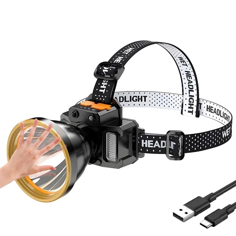 Newest Super Bright LED Powerful Fishing Headlamp USB Rechargeable Lights Head Lantern 18650 Headlights Sensor Head Flashlights