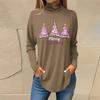 Women's Fashionable Loose-Fit High-Neck T-Shirt With Christmas Print Long-Sleeved Top