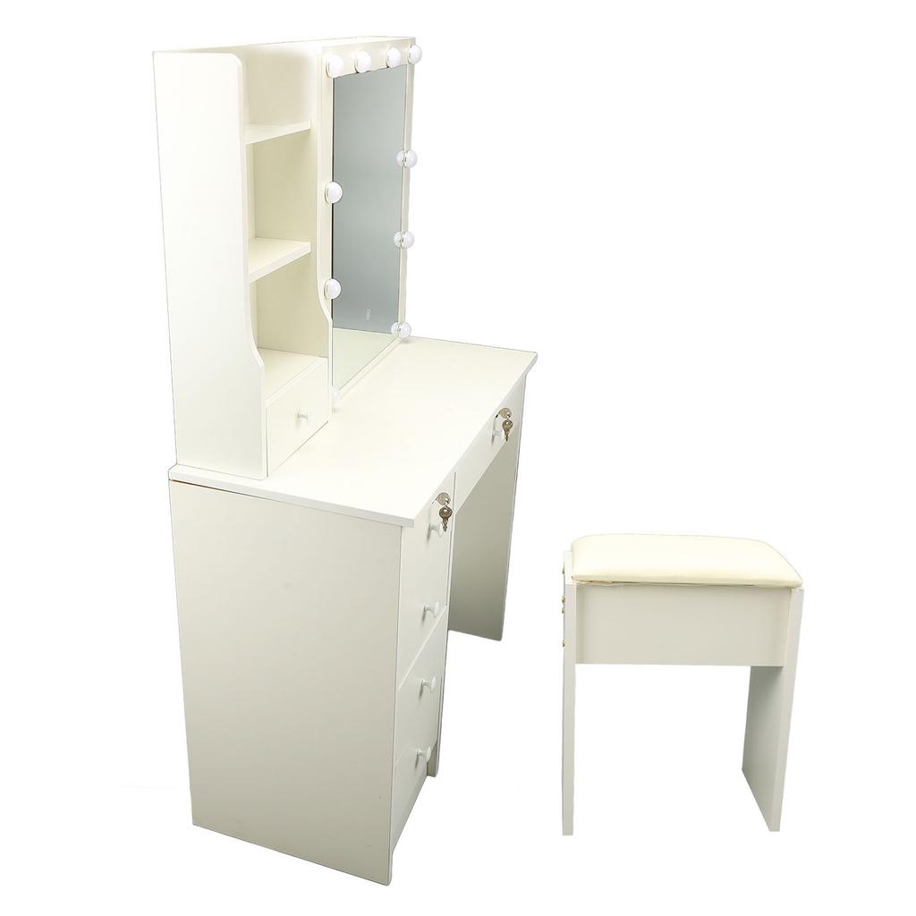 Vanity Desk with Mirror and Lights MDF Modern Makeup Dressing Table with Drawers for Bedroom US