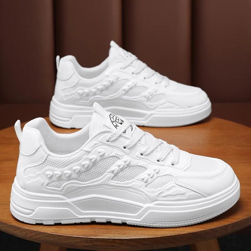 

Мужские теннисные туфли, летние дышащие повседневные мужские туфли, удобные вулканизированные туфли на толстой подошве, модные студенческие кроссовки для мужчин 44 белый