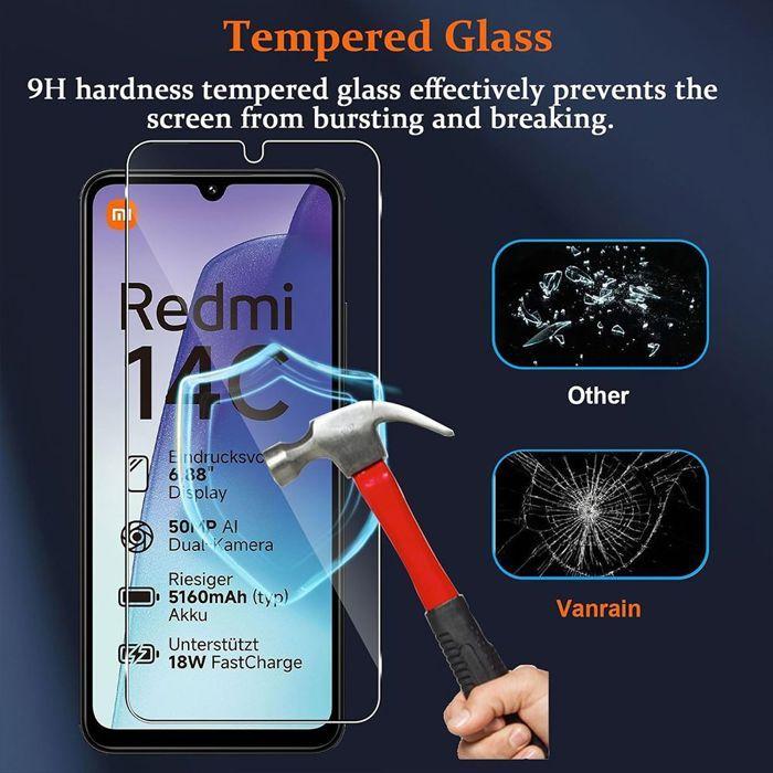 2 Verres Trempés + 2 Protection Caméra pour Xiaomi Redmi 14C - E.F.Connection®