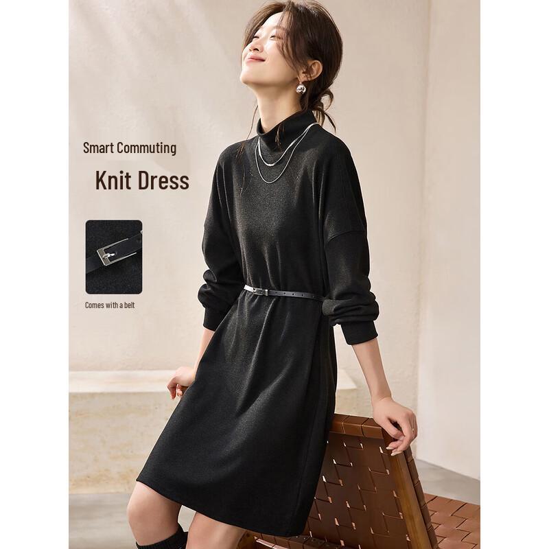 Women s Batwing Sleeve Knit Belted Commuter Dress L