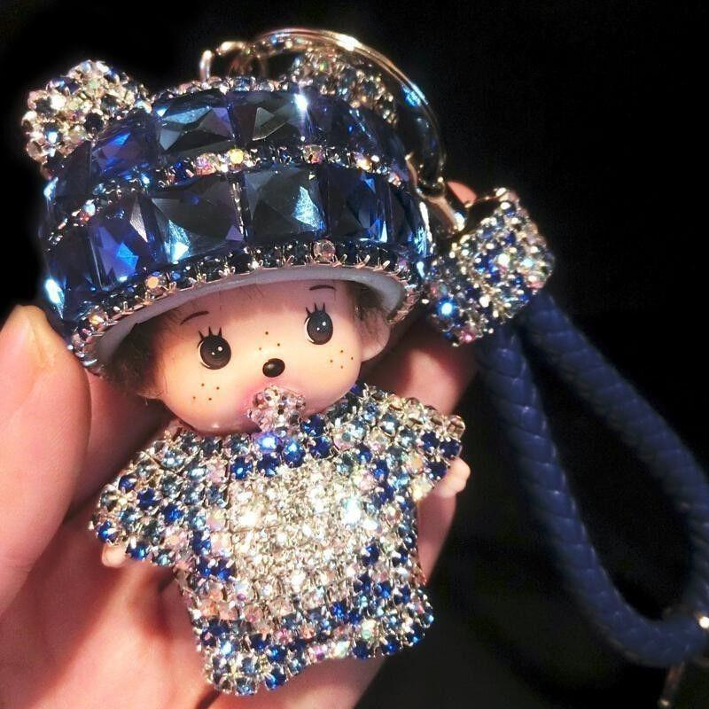 Cute Cartoon Furry Crystal Keychain Monkey Style Key Ring For Girls