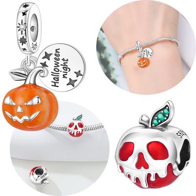 Original Charms Kupfer Leuchtend Halloween Kürbis Auto Anhänger Roter Epoxid Schädel Apfel Perle Passend Armband Damen Schmuck Diy Geschenk